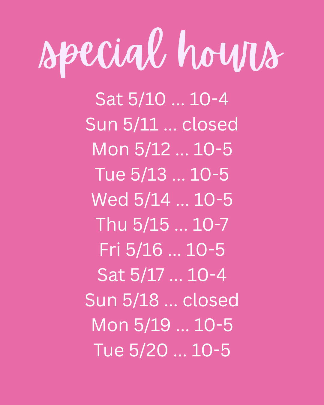 Special Hours